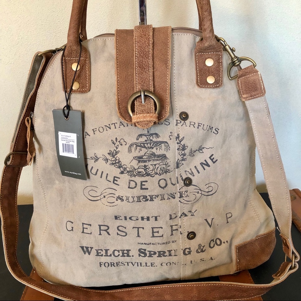 Myra upcycled Canvas Gerster Shoulder Bag Purse - Picture 2 of 8